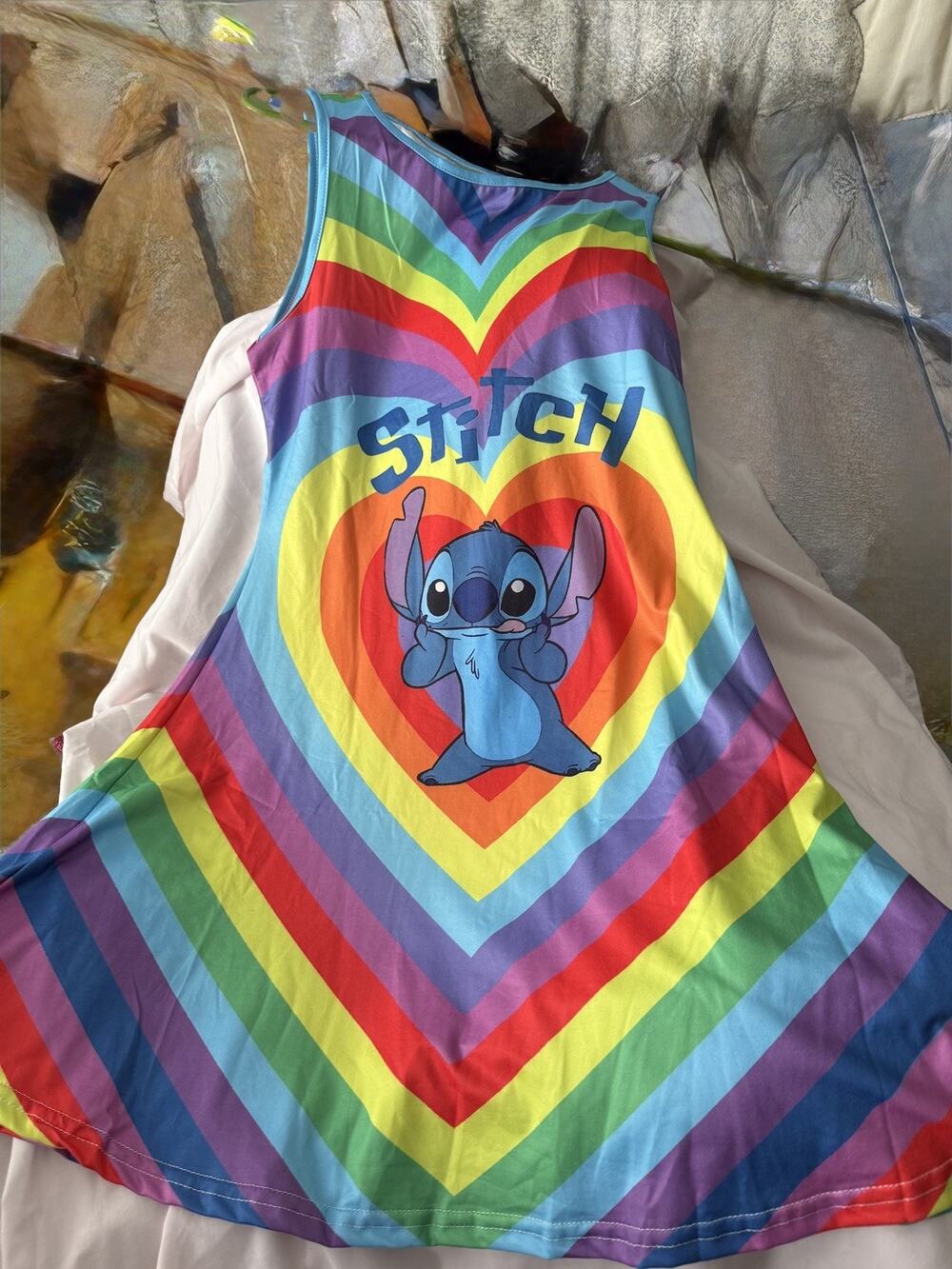 Disney Lilo & Stitch Girls Rainbow Heart Sleeveless Tank Dress Size 150/US 12